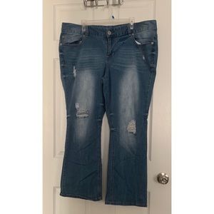 Distressed boot cut jeans